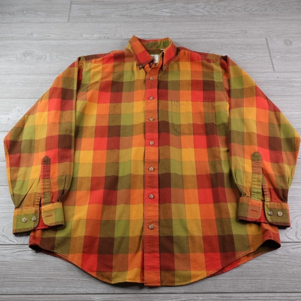 Viyella Wool Blend Shirt Men's Large Autumn Fall Plaid Button Down‎ Orange Red